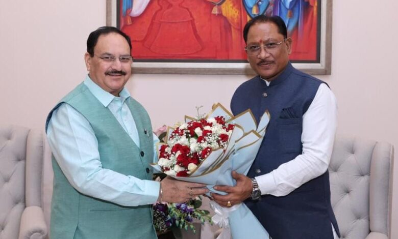 मुख्यमंत्री विष्णु देव साय ने केंद्रीय स्वास्थ्य मंत्री जे.पी. नड्डा से की सौजन्य भेंट, छत्तीसगढ़ में स्वास्थ्य सेवाओं के विस्तार और सुदृढ़ीकरण को लेकर हुई चर्चा…. मुख्यमंत्री विष्णु देव साय ने केंद्रीय स्वास्थ्य मंत्री जे.पी. नड्डा से की सौजन्य भेंट, छत्तीसगढ़ में स्वास्थ्य सेवाओं के विस्तार और सुदृढ़ीकरण को लेकर हुई चर्चा….