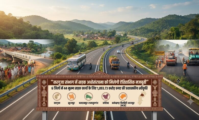 सरगुजा संभाग में सड़क अधोसंरचना को मिलेगी ऐतिहासिक मजबूती, 6 जिलों में 44 मुख्य सड़क कार्यों के लिए 1,093.73 करोड़ रुपए की प्रशासकीय स्वीकृति…. सरगुजा संभाग में सड़क अधोसंरचना को मिलेगी ऐतिहासिक मजबूती, 6 जिलों में 44 मुख्य सड़क कार्यों के लिए 1,093.73 करोड़ रुपए की प्रशासकीय स्वीकृति….