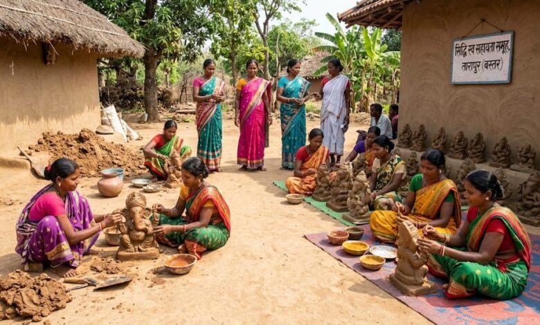 गणेशोत्सव में बस्तर की महिलाओं का कमाल, इको-फ्रेंडली मूर्तियां बेचकर कमाए 1.80 लाख रुपये…. गणेशोत्सव में बस्तर की महिलाओं का कमाल, इको-फ्रेंडली मूर्तियां बेचकर कमाए 1.80 लाख रुपये….